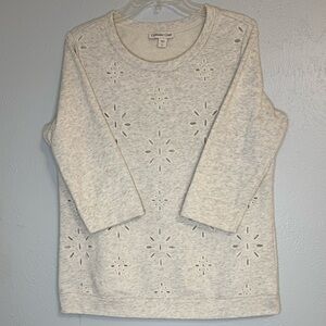 Coldwater Creek L (14) Heather Cream Eyelet Sweatshirt